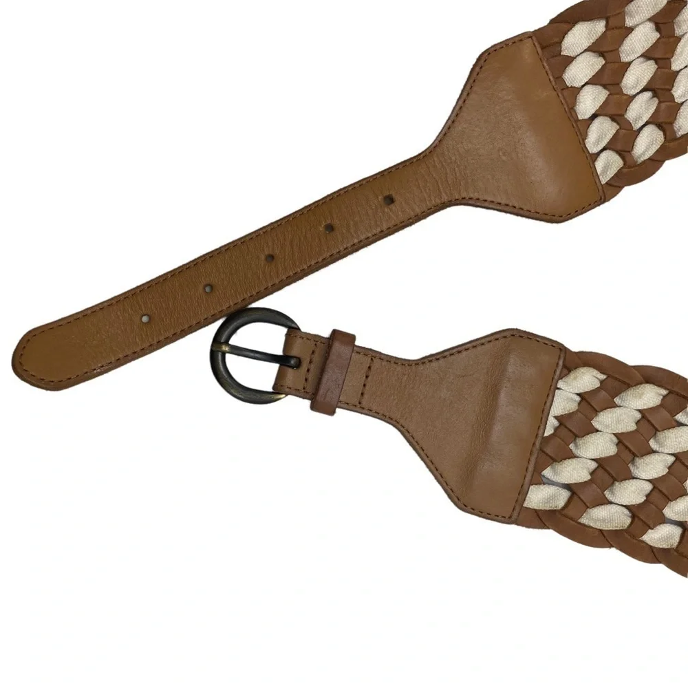 HOLLISTER Wide Leather Belt Tan Brown Boho Womens S/M